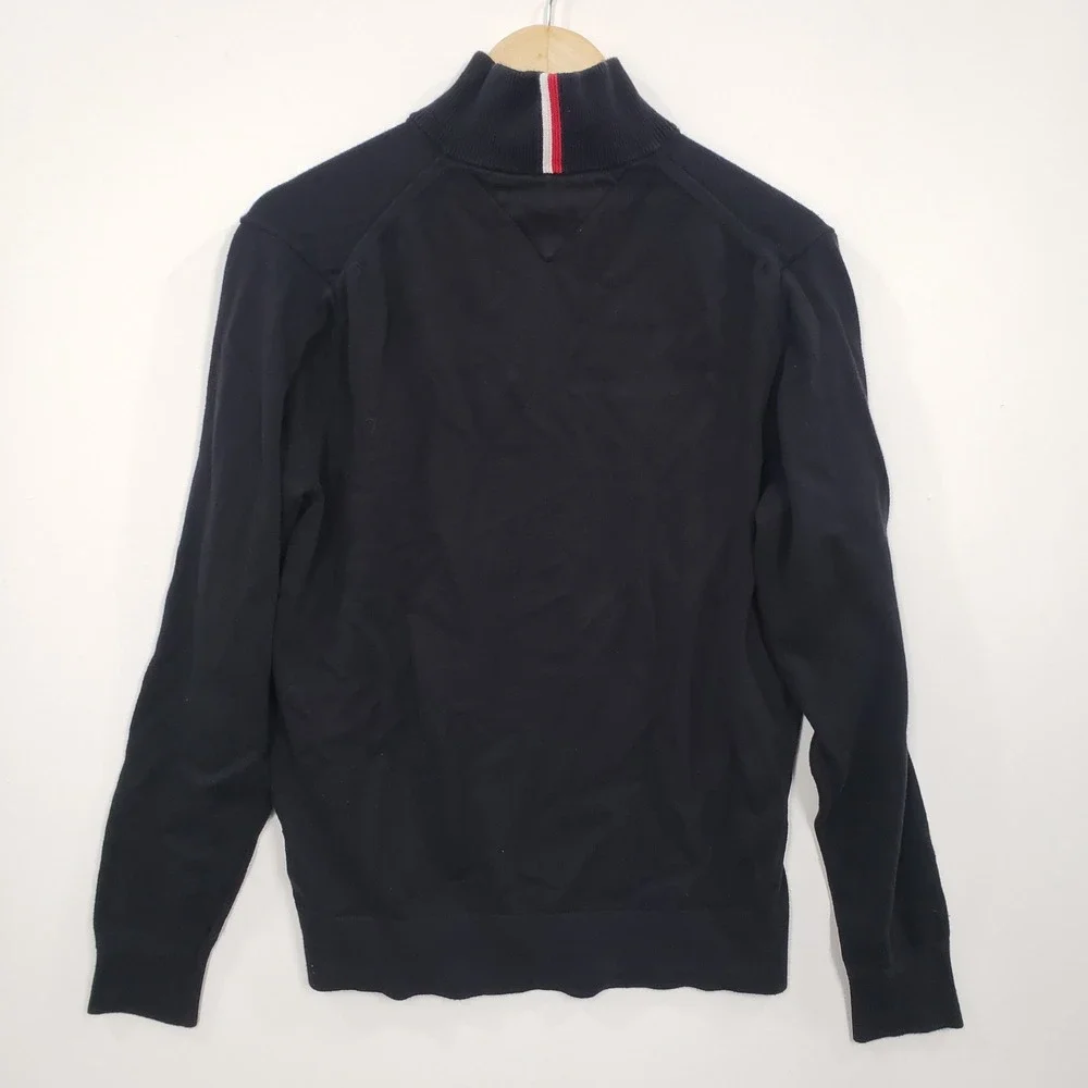 Tommy Hilfiger Quarter Zip Sweater Large Black Pima Cotton‎ Cashmere Pullover